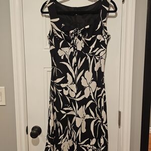 Black and White Sheath Midi Dress with Bateau Neckline